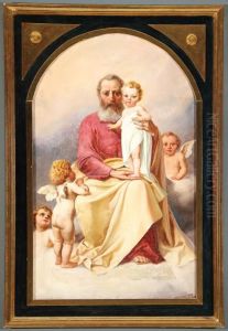 Saint Joseph And The Infant Christ With Adoring Angels by Ludwig Knaus