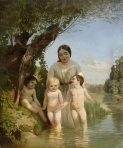 Mother With Three Children By A River Mother With Three Children By A River