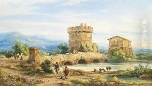 Travellers On The Roman Campagna by Franz Knebel