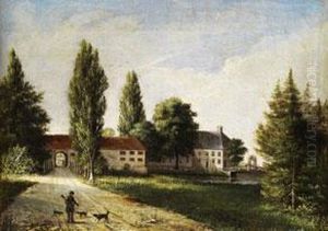 Muhlengebaude Unter Pappeln Mit Einem Jager Und Seinenjagdhunden Muhlengebaude Unter Pappeln Mit Einem Jager Und Seinenjagdhunden