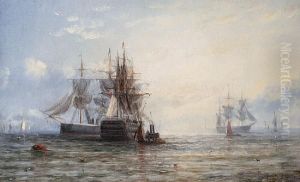 The Wellington And Bacchante Offspithead by Adolphus Knell