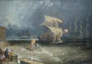 Coastal Landscape With Figure On Quayside by William Adolphu Knell