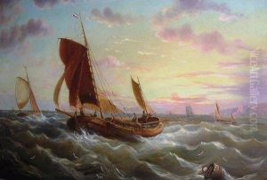 Fishing Boats In A Choppy Sea by William Calcott Knell