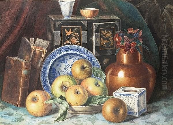 Still Life Of Apples, Books And Blue And White China; Still Life Of Fruit, A Pair - view 1