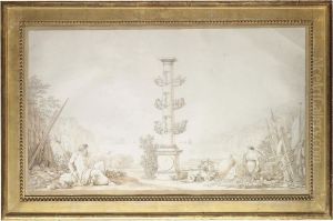 Poseidon (neptune), Athena (minerva), And A Rostral Column by Christian Heinrich Kniep