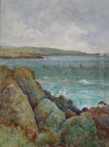 View, From Clifftops, Of Fishing Boats At Sea Off The Coast ( Probably Cornwall ) by Charles Parsons Knight