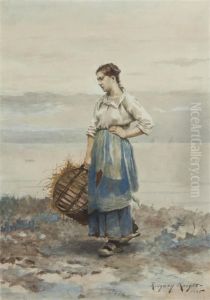Girl With Basket by Daniel Ridgway Knight