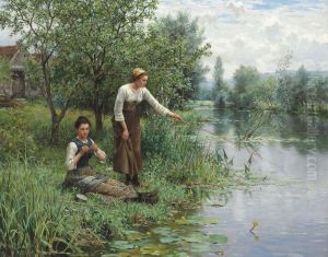 Two Women Fishing by Daniel Ridgway Knight