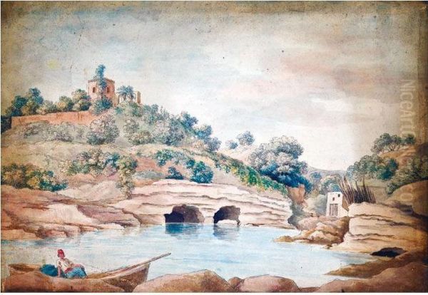 View Near Posilippo; A Village By A River With Hills Beyond - view 1