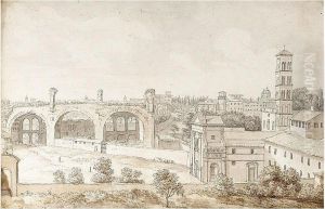 The Temple Of Peace And The Church Of Santa Francesca Romana Seen From The Palatine Hill, Rome by Ellis Cordelia Knight