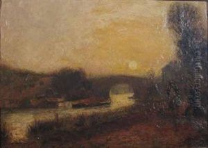 River Scene With Figures by John Baverstock Knight