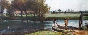 Christchurch Meadow, Oxford, With Figures On Apunt by John William Buxton Knight