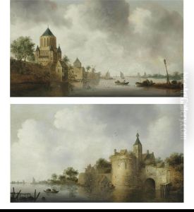 Fishermen In Rowing Boats Near The Kleine Houtpoort, Haarlem