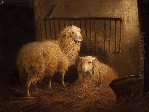 Two Sheep In The Stable by Joseph Augustus Knip