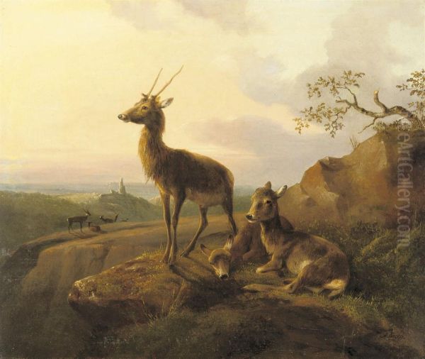 A Deer Overlooking A Valley At Dusk - view 1