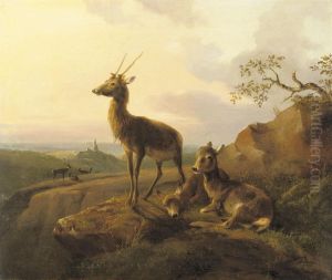 A Deer Overlooking A Valley At Dusk by Joseph Augustus Knip
