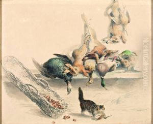 Wildstilleven En Kat Met Snip by Henriette Gertruide Knip