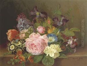 Mixed Flowers On A Ledge by Henriette Gertruide Knip