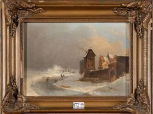 Paysage Enneige Aux Patineurs by Joseph Augustus Knip