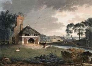 Farmyard Animals Near A Barn In A Panoramic Landscape