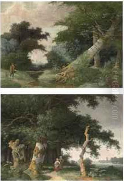 Figures In A Wooded Landscape - view 1