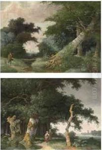 Figures In A Wooded Landscape by Joseph Augustus Knip