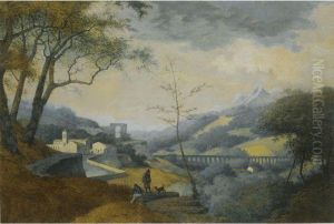 An Italianate Landscape, With A Monastery And An Aqueduct In Thevalley Below