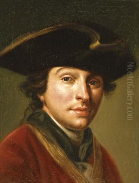 Portrait Of The Artist Anton Von Maron , Bust-length, In A Red Coat And Black Hat - view 1