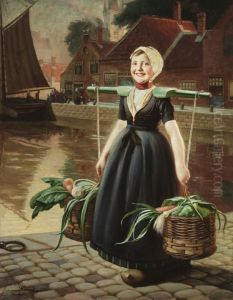 Smiling Dutch Girl Carrying A Basket Of Vegetables Smiling Dutch Girl Carrying A Basket Of Vegetables