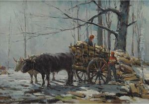 Loading The Wagon, Winter by Farquhar Mcgillivr. Knowles