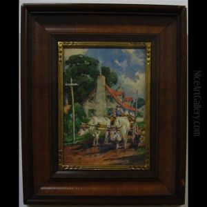 Farmer With Oxen And Cart