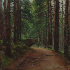 Forest Scenery At Huelgoat, Brittany by Peder Knudsen