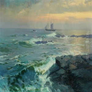 Coastal Scenery From Bornholm With Fishing Vessel by Peder Knudsen