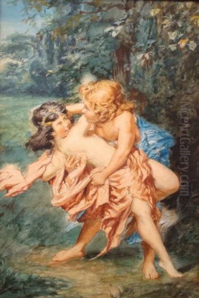 A Nymph And A Satyr Embracing - view 1