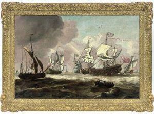 A Squadron Of The Red At Sea, With The Flagship Heaving-to For Thearriving Dignitaries
