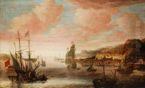 Sudlandischer Hafen Mit Regem Schiffstreiben by Jacob Knyff