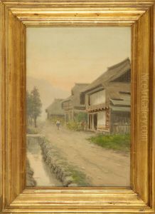 In Western Style Depicting A Figure On A Rural Village Street At Sunset by Tokusaburo Kobayashi