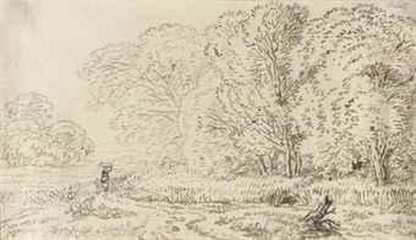 A Wooded Landscape With Figures On A Track - view 1