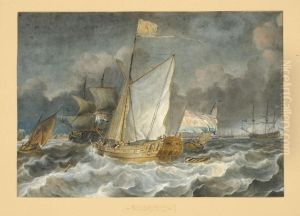 View Of The Ij With An Amsterdam Statenjacht by Hendrik Ii Kobell