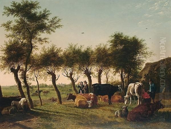 Figures With Cattle And Sheep In A Landscape - view 1