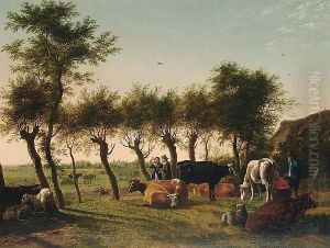 Figures With Cattle And Sheep In A Landscape