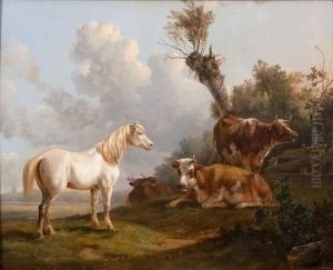 Vaches Et Cheval Blanc by Jan Kobell