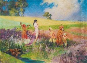 Faunenkinder Und Nymphe Beim Spiel