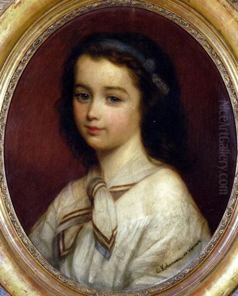 Portrait Of A Young Girl, Wearing An Alice Band And Neck Scarf - view 1