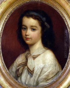 Portrait Of A Young Girl, Wearing An Alice Band And Neck Scarf by Georg Koberwein