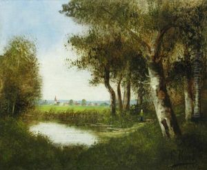 8.09 - F.koch, "near The Pond", Signed At Bottom Right In Black, Oil On Reinforced Canvas, 46x55cm by Friedrich Ferdinand Koch