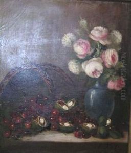Bouquet De Fleurs Dans Un Vase Avec Des Fruits. by Friedrich Ferdinand Koch