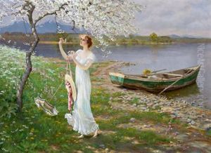 Chiemseeidylle Unter Dem Bluhenden Kirschbaum by Hermann Koch