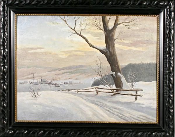 Weg In Tief Verschneite Winterlandschaft Mit Dorf - view 1