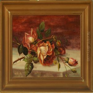 Still Life With Roses On Adoor Frame by Johan Koch